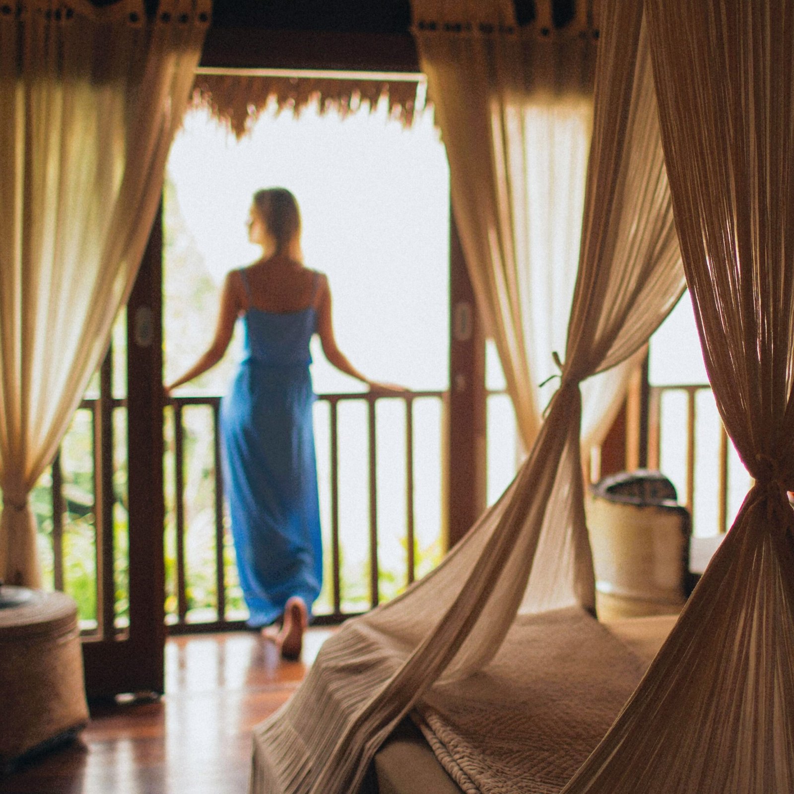 luxury woman on balcony on vacation